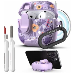 Purple Floral AirPods Case with Stand